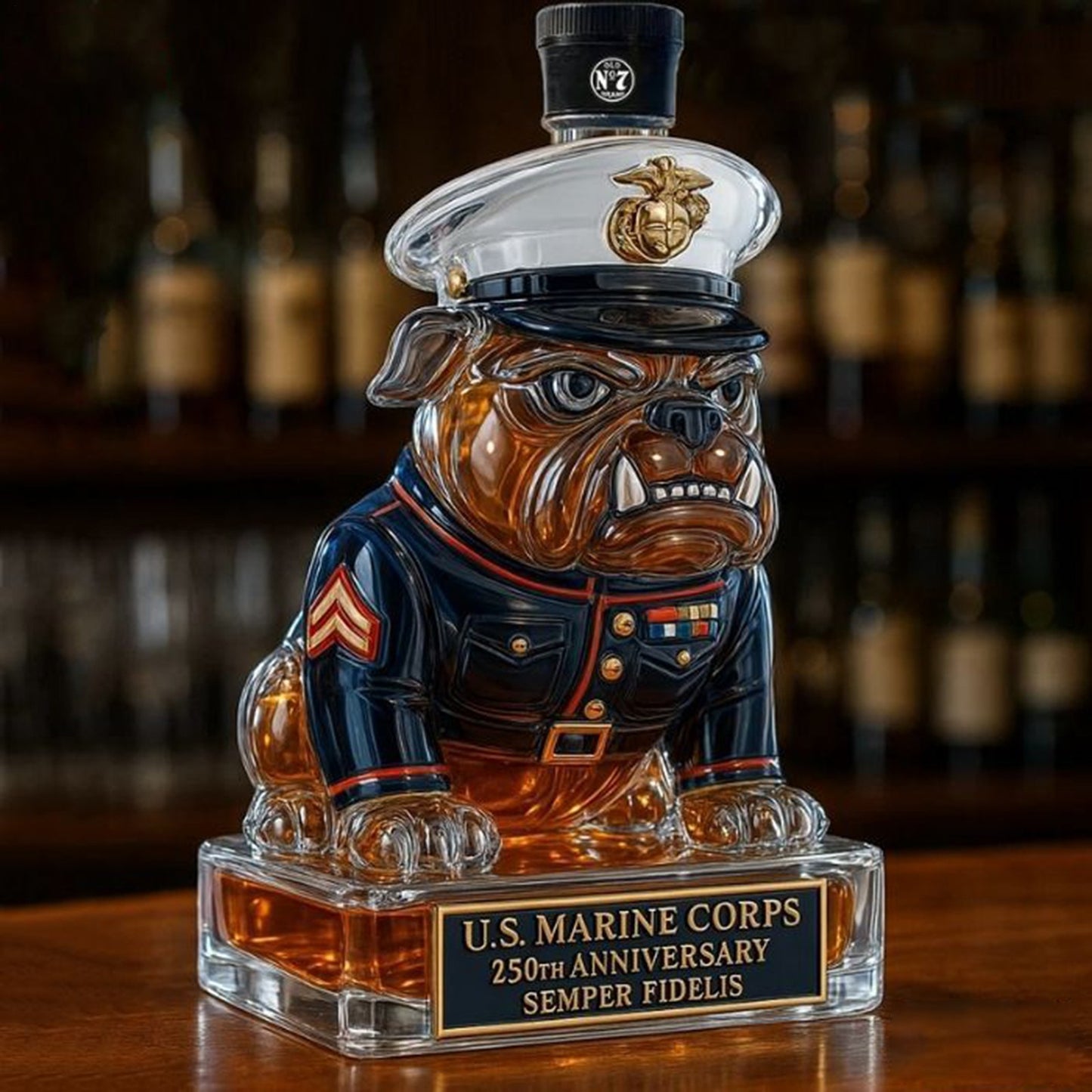 USMC 250th Anniversary Devil Dog Whiskey Bottle