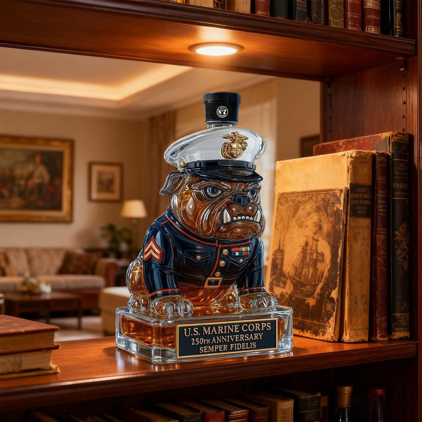 USMC 250th Anniversary Devil Dog Whiskey Bottle